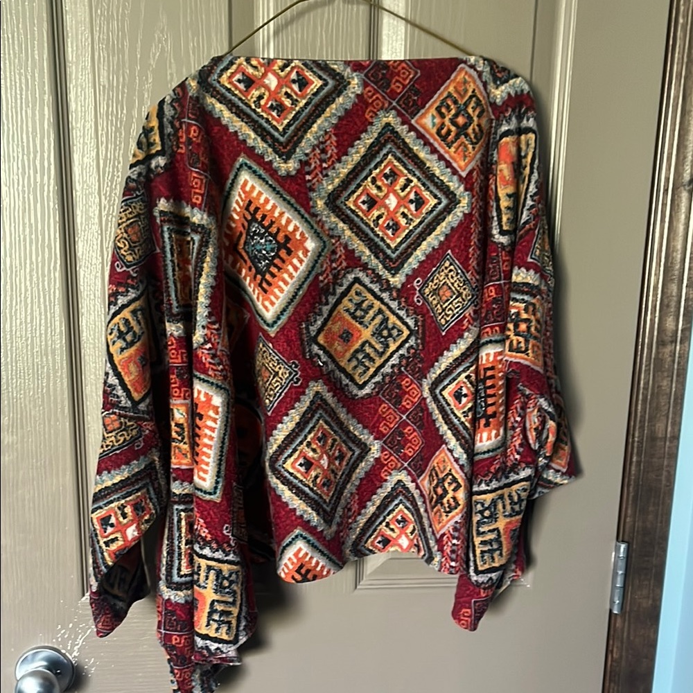 Geometric Patterned Shawl in Red and Orange